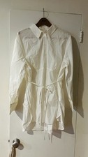 GAP Maternity White Button Front Tunic Blouse Shirt XL Long Sleeve Tie Waist