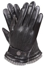 Mens Winter Cold Weather Warm Leather Driving Gloves 8.5 Black Fleece Lining 