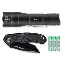 700-Lumen Zoomable Tactical Flashlight with 3Cr13 Steel Knife, 4 Modes,