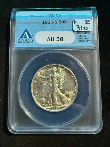 1935 S WALKING LIBERTY HALF DOLLAR ANACS AU 58
