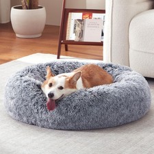 Warmrest Donut Dog Bed for Small/Medium Dogs  Cats - Plush Faux Fur, Washable