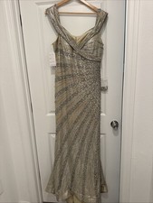 Od Rica Women s Size 10 Beaded Sequin Long Silver Evening Prom Dress New W/ Tags