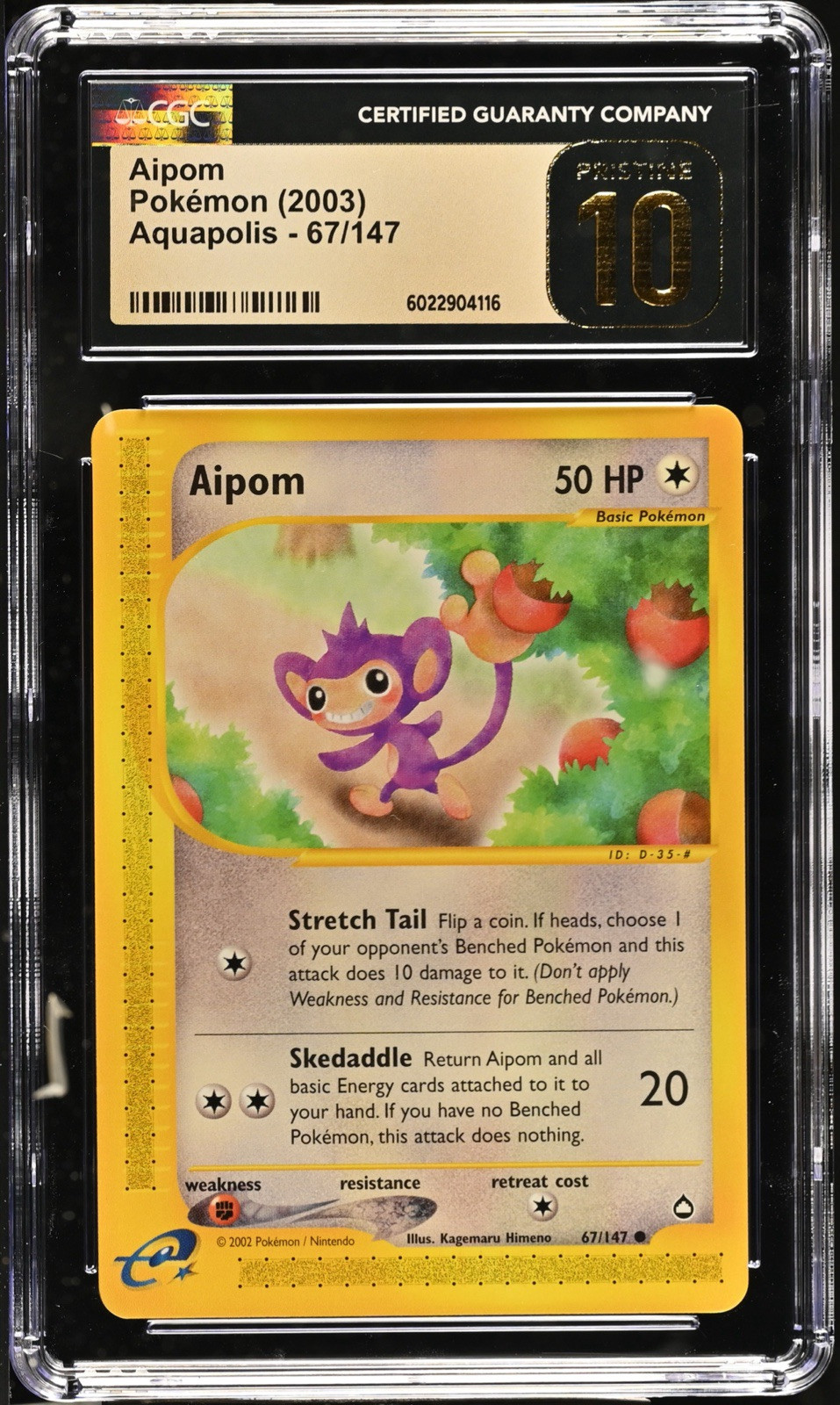 CGC 10 PRISTINE Aipom 67/147 Aquapolis E Reader Pokemon Card POP 6