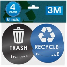 Recycle Stickers for Trash Bins - 6"x6" Round Decals, 4 Pack Set - Recycling ...