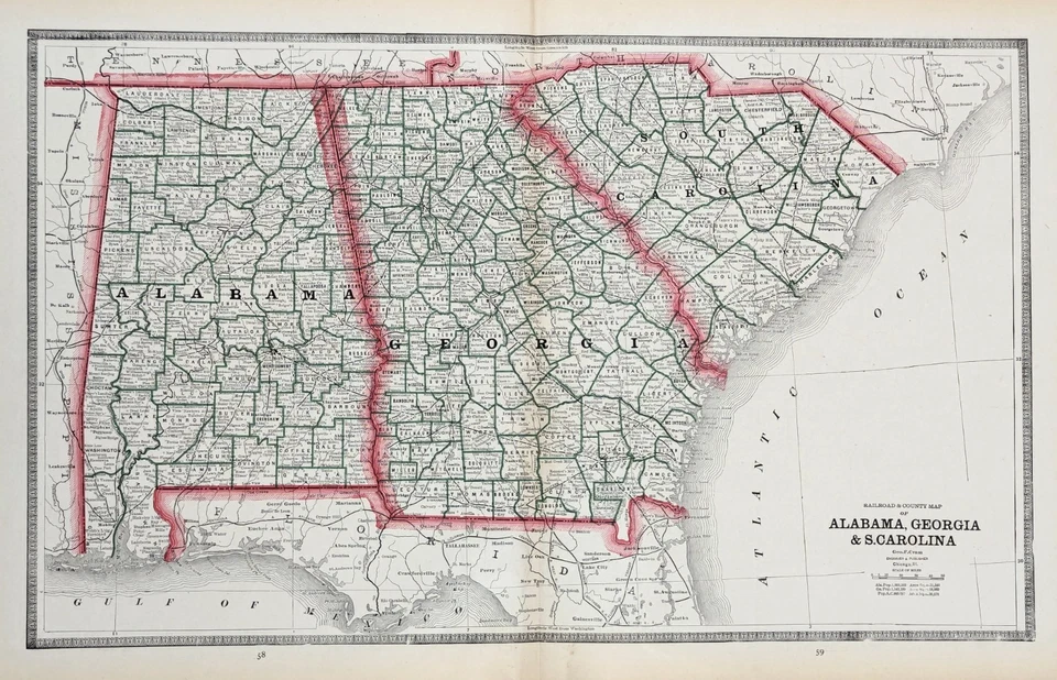 1883 GEORGIA - SOUTH CAROLINA - ALABAMA  Map ORIGINAL (19x12)  CHARLESTON - Image 2 of 4