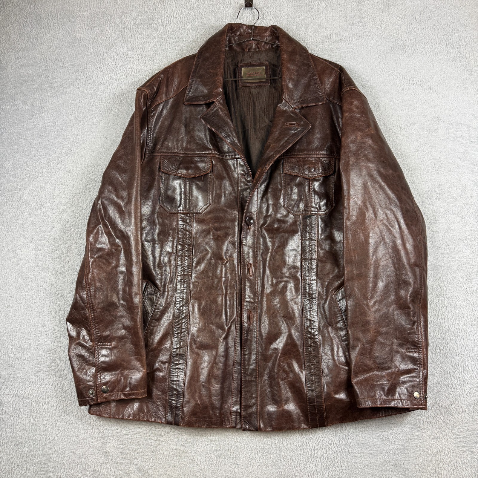 Vintage Aviatrix 2000's Y2K Brown Size XXL Button Front Car Coat Leather Jacket