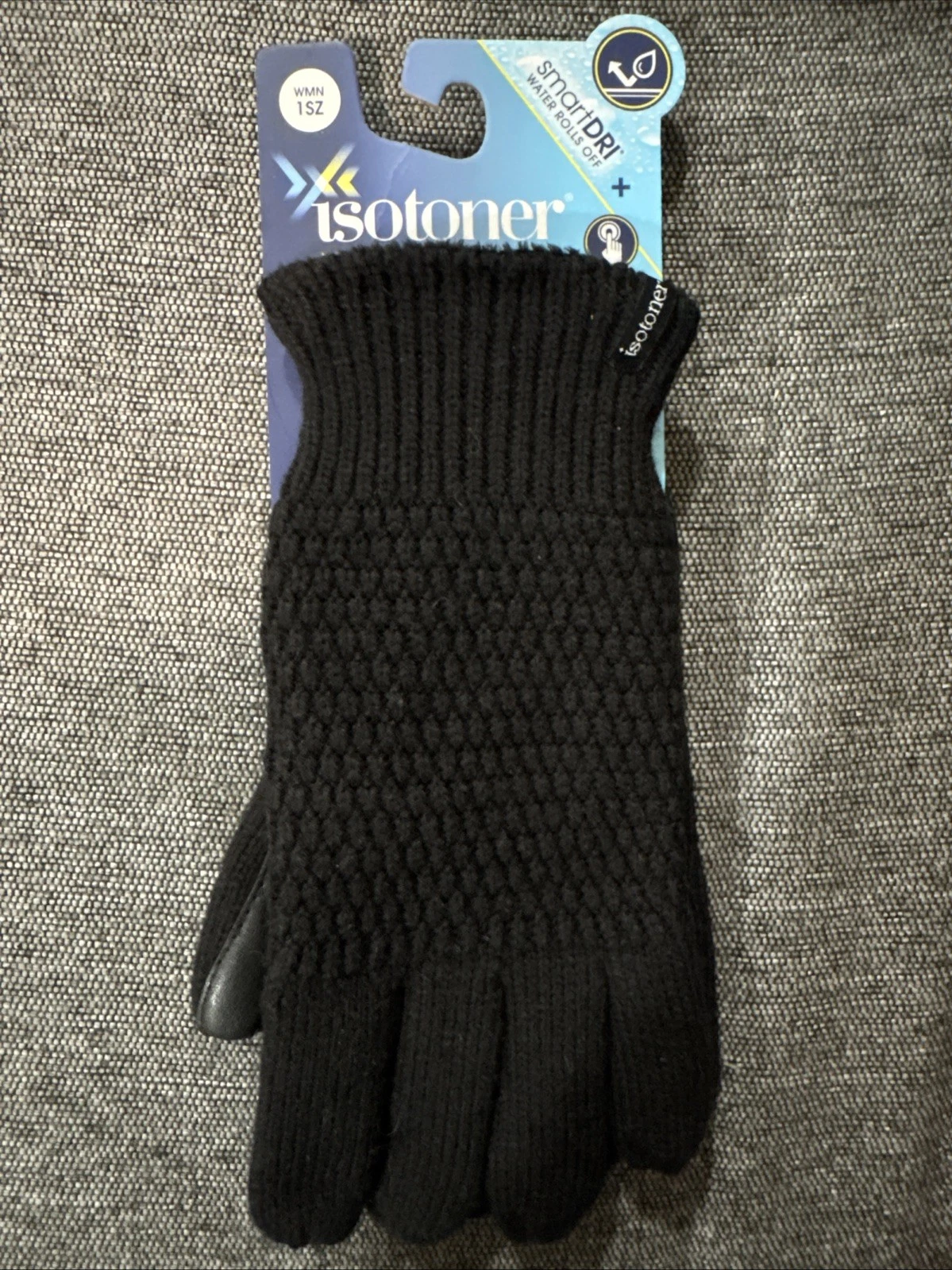 Isotoner SmartDri Women’s Black Touchscreen Technology Soft Stretch Black Gloves