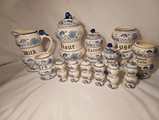 Vintage Blue Onion Original Armart Creation Canister & Spice Shakers 17 Pc. Set
