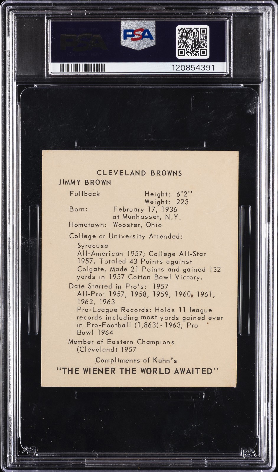 1964 KAHN'S WIENERS JIM BROWN PSA 1 view 2