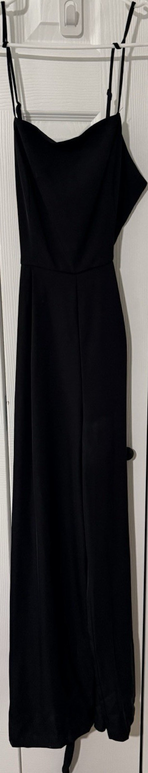 Women's Black Sleeveless Wide-Leg V-Neck Strap Jumpsuit