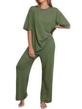 Lounge Sets for Women Knit Short Sleeve Tops and Long Pants Soft Comfy Pajamas S