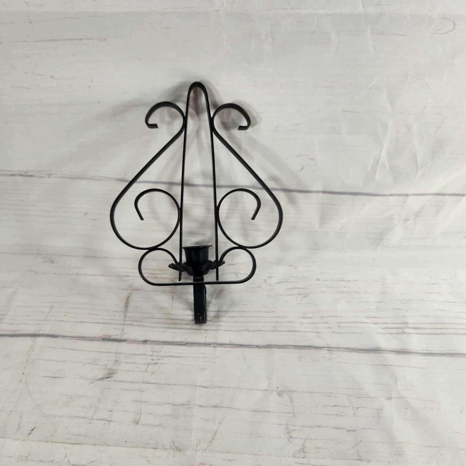 Black Metal Wall Candle Holder Sconce Wrought Iron - Vintage Home Decor - Image 3 of 4