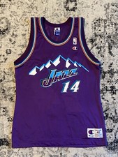 Champion Jeff Hornacek Utah Jazz Vintage Purple Jersey Sz 40 Medium Made In USA