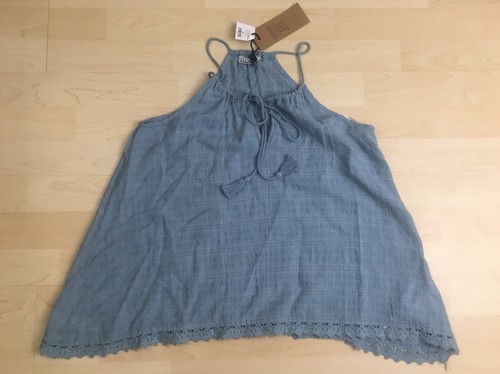 Algodón en la blusa de la camisa XSmall para mujer Mia Hanky Hem Cami Dawn Blue Spaghetti Str - Imagen 3 de 9