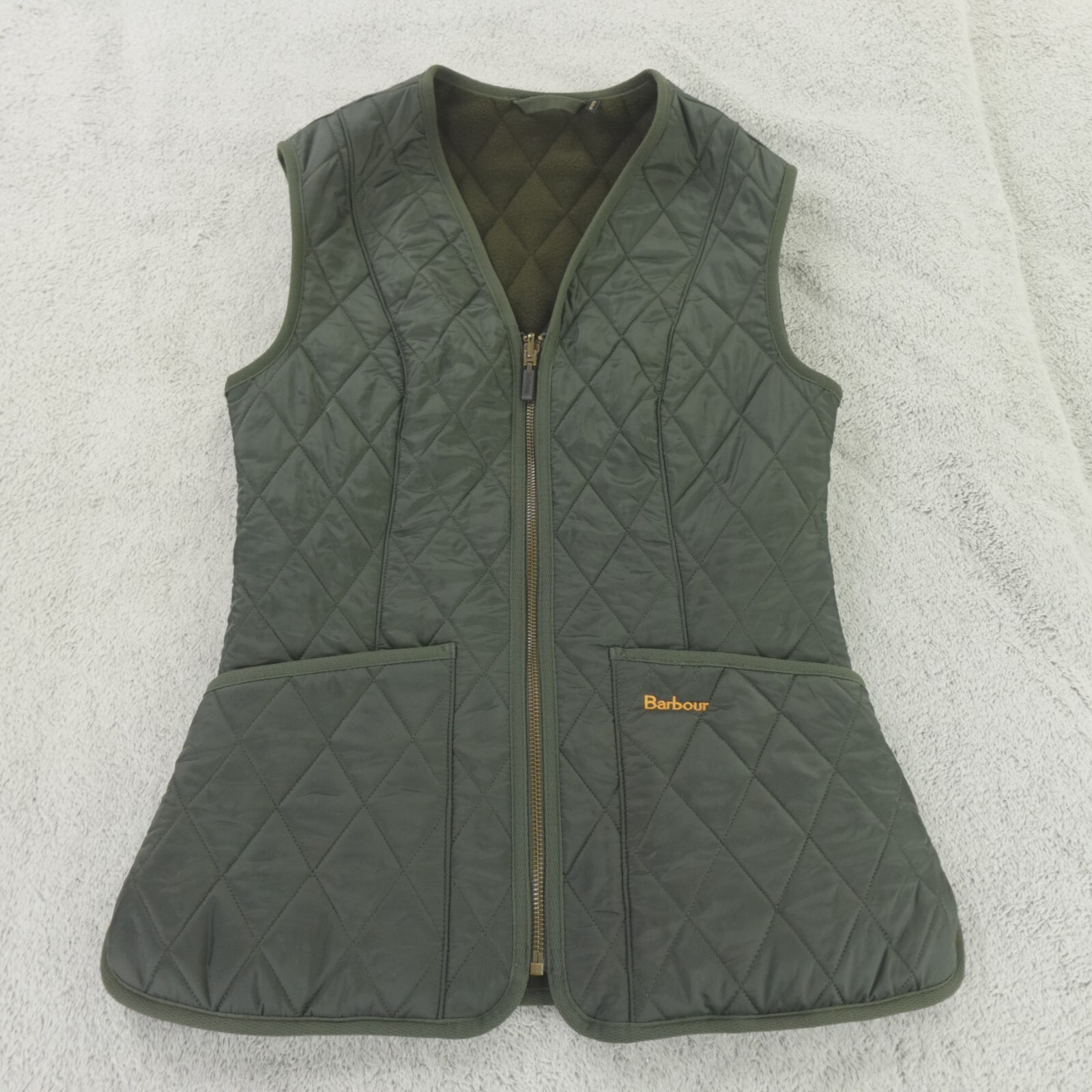 Barbour Vest Womens 4 US Dark Olive Green Betty Fleece Liner Quilted