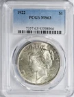 1922 P $1 Peace Silver Dollar -  Philadelphia Mint - PCGS MS63