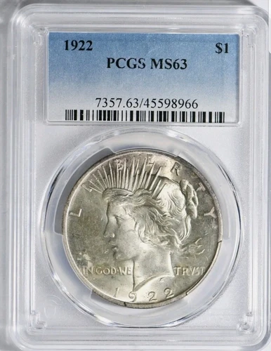 1922 P $1 Peace Silver Dollar -  Philadelphia Mint - PCGS MS63
