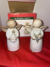 Earthenware Pottery Angel Christmas Figurines Glazed Clay Figurines 4.75” Tall