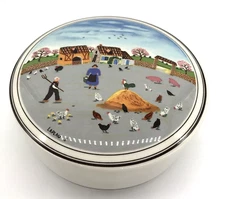 Villeroy & Boch Design Naif Trinket Box 6" Lidded Farm Scene Laplau 3 EUC