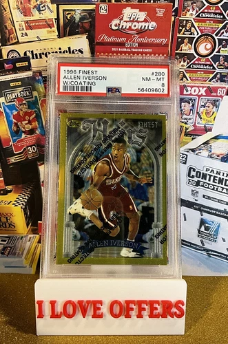1996 TOPPS FINEST ALLEN IVERSON ROOKIE GOLD HEIRS RARE #280 W COATING PSA 8 #13