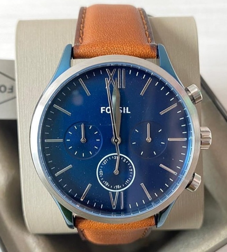 FOSSIL STAINLESS STEEL LEATHER BAND 