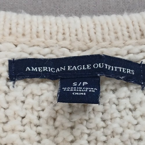 American Eagle Sweater Womens Small Petite Off White Diamond Open Knit Pattern - Picture 3 of 18