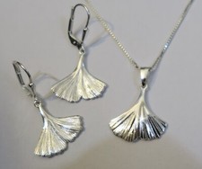 925 ECHT  SILBER ❂ Ginkgo Ginkgoblatt Ohrringe-Anhänger-oder Set, Kette optional