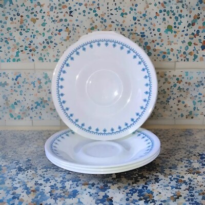 Vintage Corelle Snowflake Blue Garland Saucers Set of