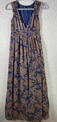 H&M MAMA Maternity Maxi Dress Blue Floral Sleeveless Small Empire Waist Pre-Own