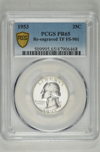 1953 25C Silver Proof Washington Quarter PCGS PR65 Re-engraved TF FS-901 - Picture 2 of 3