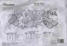 NIP  STAMPED CROSS STITCH BUZZING DAISIES DRESSER SCARF