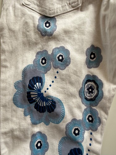 Schlaghose, Damen, 38. Conley's, weiss mit blauen Blumen, stretch, Flowerpower, - Bild 17 von 22