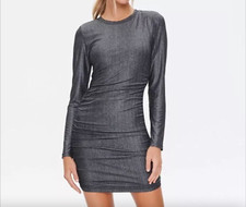 FOREVER 21 Sz S Metallic Gray Ruched Long Sleeve Bodycon Cocktail Party • EX‼