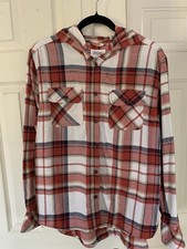 Boston Traders Mens Plaid Flannel Hooded Shacket Red Jacket Size Large