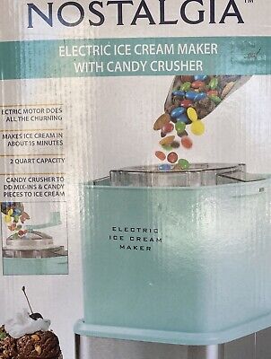 Nostalgia Electric Ice Cream Maker with Candy Crusher - Aqua 2 qt