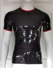 Rubber Latex Crew Neck T-Shirt Contrast Trim Short Sleeves