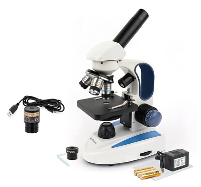 AmScope 40X-1000X Dual LED Portable Student Compound Microscope 1M Camera Handle