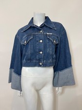 Nwt Closed Wide Sleeve Cropped Denim Jacket In Dark Blue Size Xxs