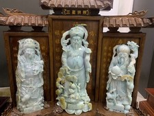 100 %natural A Jade jadeite carved 3 Longevity God Fu Lu Shou Life statue set