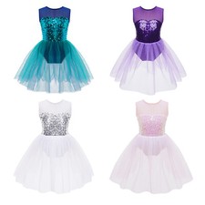 Mädchen Ballettkleid Pailletten Kleid Ballett Trikot Ballettanzug mit Tutu Rock