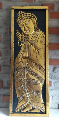 Buddha stehend Gold Relief Feng Shui Bild Portrait Wandschmuck Kunst Deko Bali 