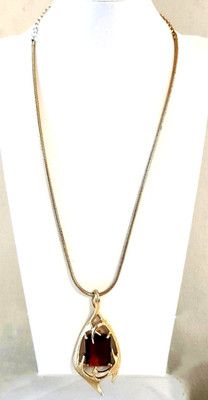 Vintage Sarah Coventry MCM 1963 Molten Flame Faux Topaz Pendant Golden Necklace