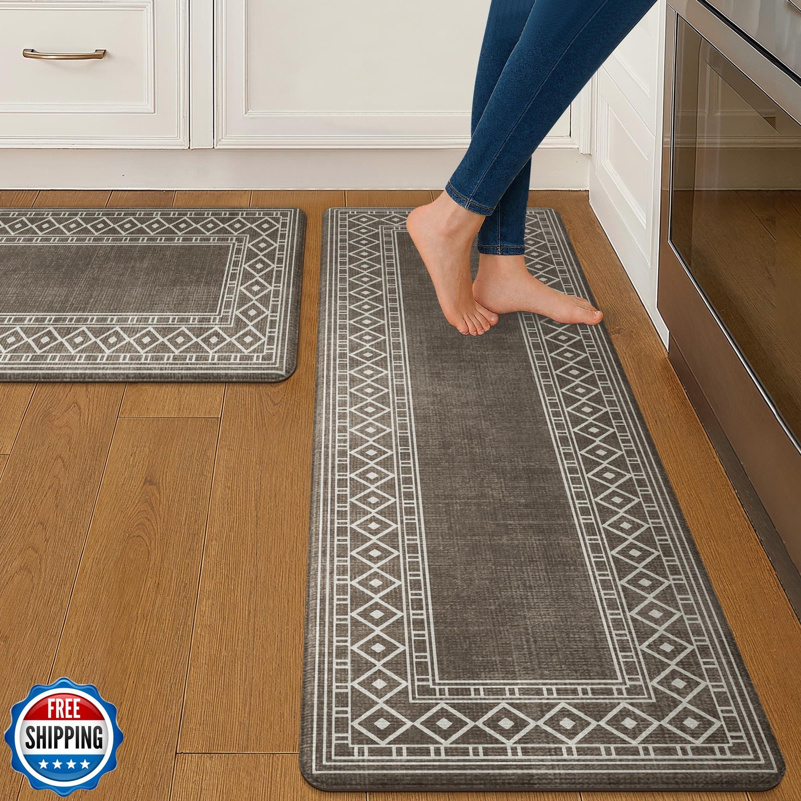 GENIMO 2-Pack Anti-Fatigue Kitchen Floor Mats with Geometric Design, Waterproof & Cushioned Support