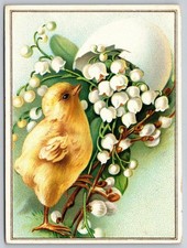 Postal de Pascua vintage pollito con flores de lirio del valle A306