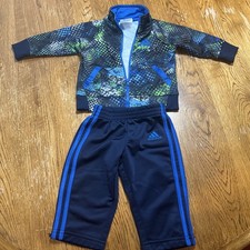 Adidas 2 Piece Long Sleeve 3 Stripe Blue Green Track Suit Set Baby 6 Months