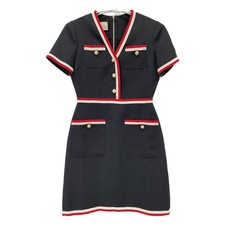GUCCI 572304 Navy Black Interlocking G Pearl Button Short Sleeve US Size 2
