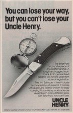 1984 Vintage Print Ad Uncle Henry Bear Paw Lockback Knife Compass Can't Lose