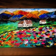 Ölgemälde Schottland Cottage Impasto Schottische Hügel Berge Kunst Landschaft