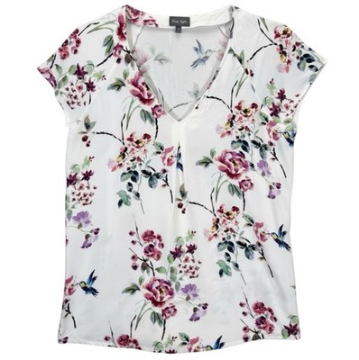 Phase Eight 8 Blumen Bluse Tshirt Top UK 8 weiß rosa blau Vögel V-Ausschnitt kurz