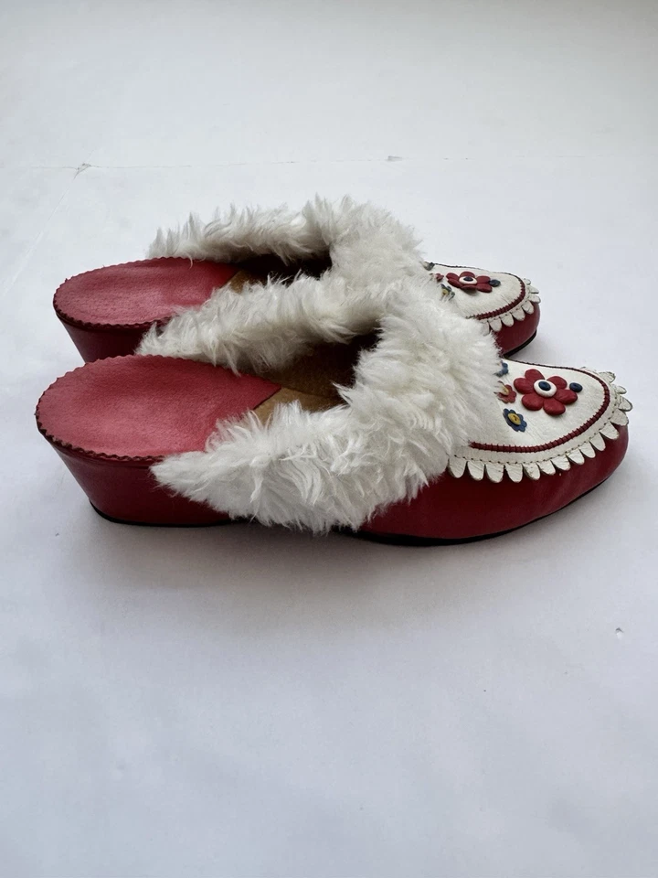 Zapatillas De Colección Retro Dormitorio Visita Casa Zapatos Mujer 38 Sobre 7 O 7.5 Piel de Mula Foto 4 de 4